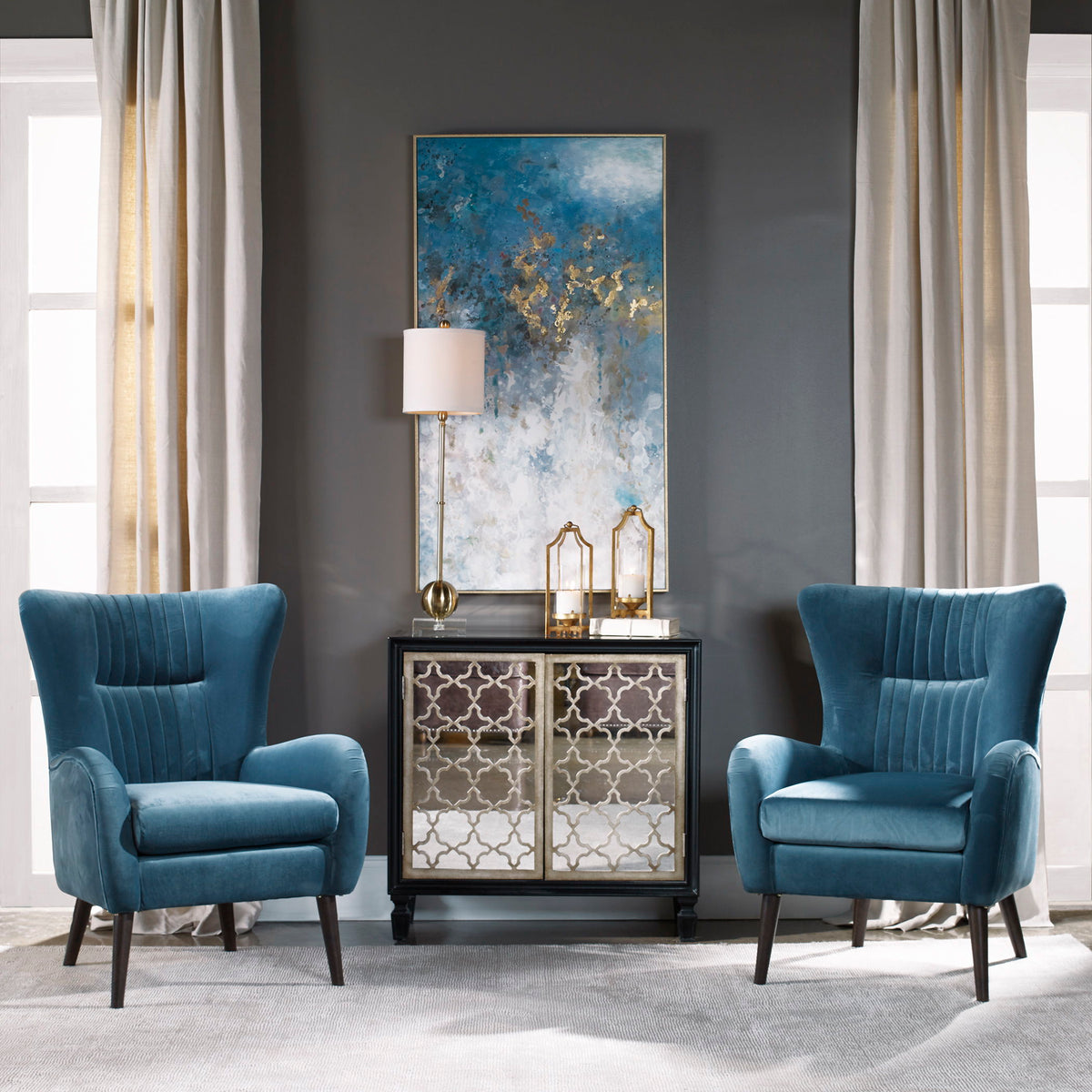 Dax Mid-Century Accent Chair - Blue / Light Brown by Uttermost - View 2