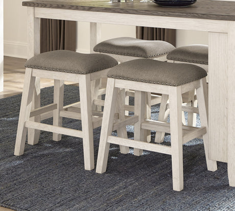 Antique White Finish 5pc Counter Height Set Multifunctional Counter Height Table with 4 Stools Brown Fabric Upholstered Nailhead Trim Dining Room Furniture - sold by Home Elegance USA