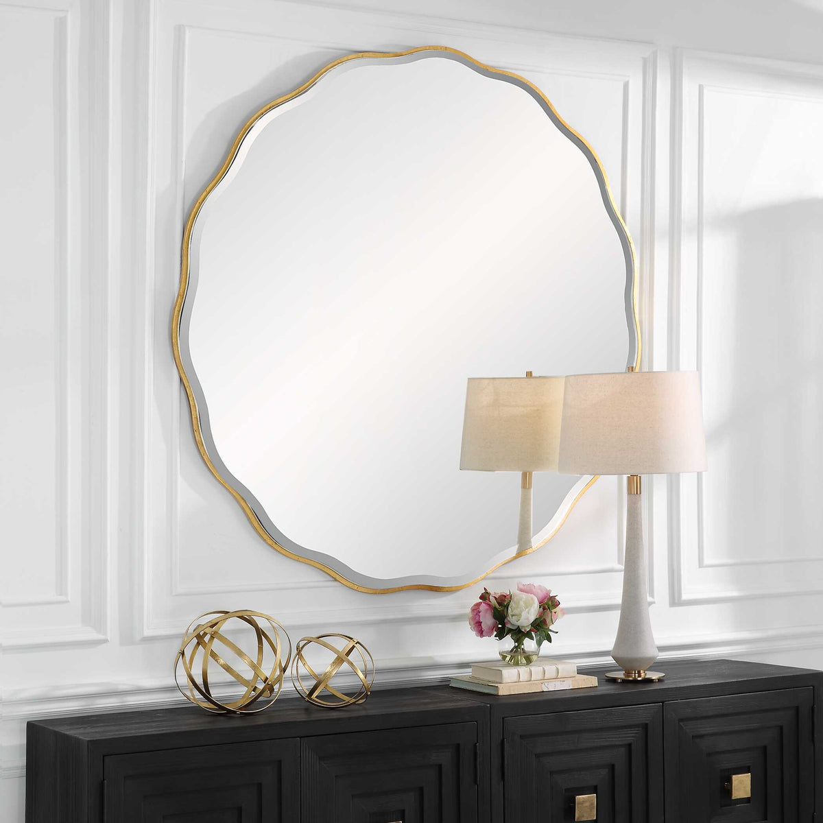 Aneta Large Round Mirror - Gold by Uttermost - View 3