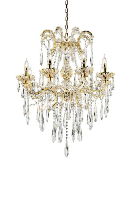 35" Tall" Luminere" 8 LED Light Chandelier with Crystals, Matte Gold and Crystal - B072116247 - image - 1