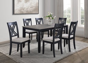 7-Pc Dinette Set Light Black Gray Rectangular Table Grey Upholstered Chairs Transitional Dining Room Wooden Dining Set Furniture - sold by Home Elegance USA