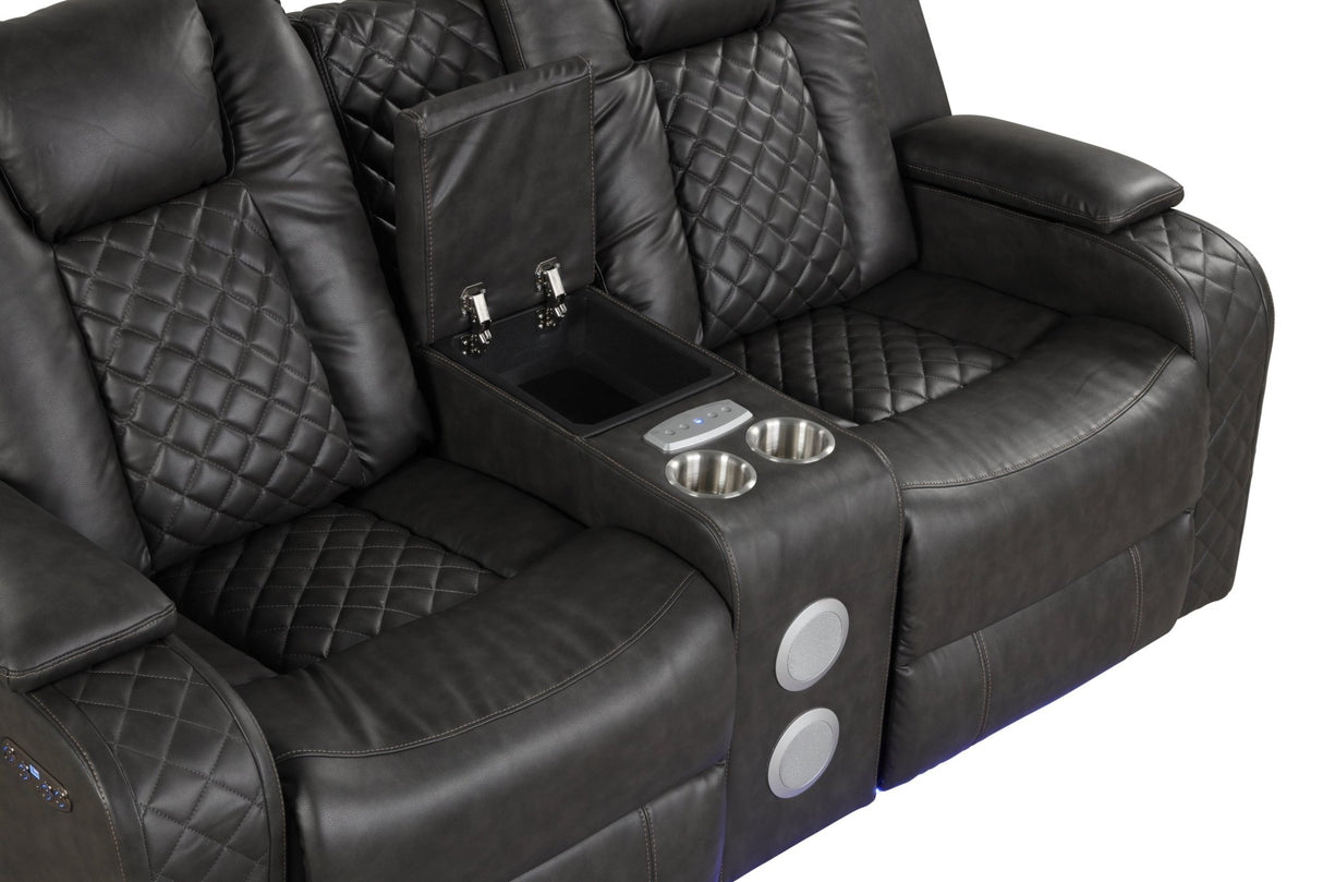 Benz LED & Power Reclining Loveseat Made With Faux Leather in Black - 659436023932 - Home Elegance USA - 5