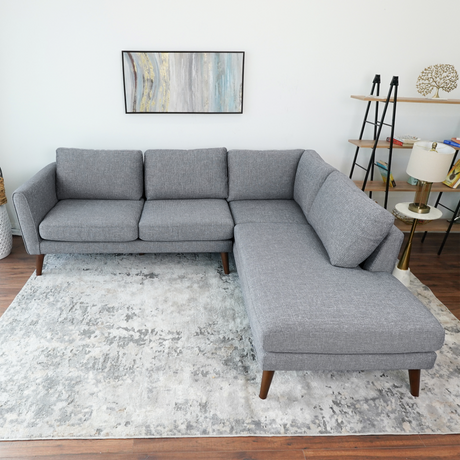 Benson Mid-Century Modern Grey Fabric Sectional Sofa with Right Facing Chaise and Solid Wood Frame - sold by Home Elegance USA