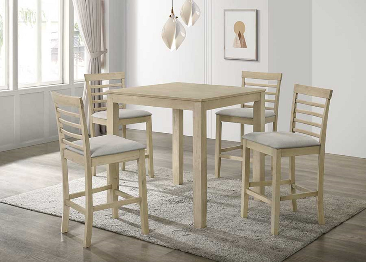 Beautiful Cream Color Counter Height 5Pc Dining Set Pub Height Square Dining Table Cream Upholstered Chair Dining Room Set Wooden