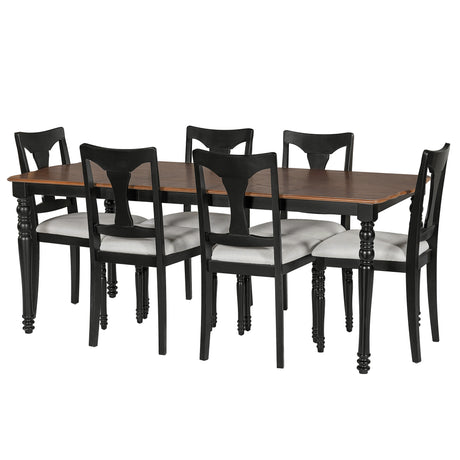 7-Piece Dining Table Set, 60inch to 78inch Extendable Wood Dining Table with Removable Leaf, Kitchen Table Set with 6 Upholstered Side Chair, Dining Table Set for 6 - sold by Home Elegance USA