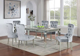 Glam Silver And Dark Gray 7pc Dining Set Table w Leaf Wingback 6x Chairs Acrylic Tufted Dining Room Furniture