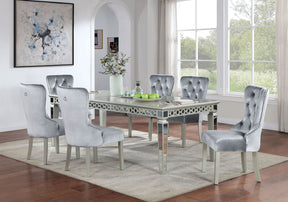 Glam Silver And Dark Gray 7pc Dining Set Table w Leaf Wingback 6x Chairs Acrylic Tufted Dining Room Furniture - sold by Home Elegance USA