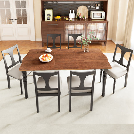 7-Piece Dining Table Set, 60inch to 78inch Extendable Wood Dining Table with Removable Leaf, Kitchen Table Set with 6 Upholstered Side Chair, Dining Table Set for 6 - sold by Home Elegance USA