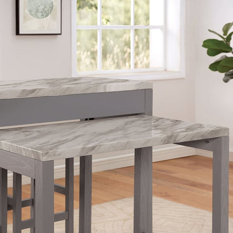 Rustic 5pc Dining Set Counter Height Dining Table w Storage drawer Faux Marble Top 4x Stools Light Gray Dining Room Furniture - sold by Home Elegance USA