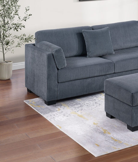 Contemporary Sectional Sofa Set Reversible L/R Chaise Sofa Dark Gray Corduroy Upholstered Pillows Living Room Furniture - sold by Home Elegance USA