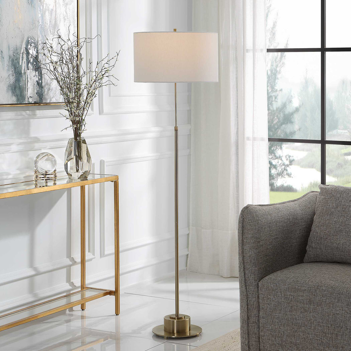Prominence Brass Floor Lamp - Yellow by Uttermost - View 2