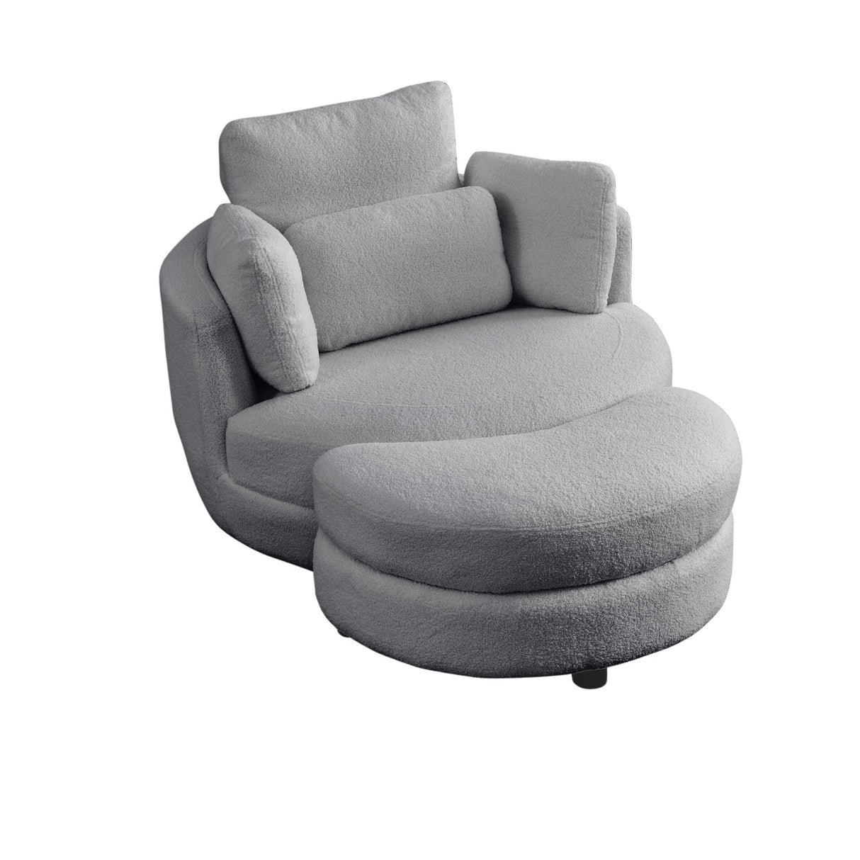 39"W Oversized Swivel Chair with moon storage ottoman for Living Room, Modern Accent Round Loveseat Circle Swivel Barrel Chairs for Bedroom Cuddle Sofa Chair Lounger Armchair, 4 Pillows, Teddy Fabric - W83489913 - image - 20