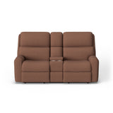 Rio Transitional Fabric Power Reclining Loveseat With Console & Power Headrests | Flexsteel