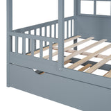Full Size Wood House Bed With Twin Size Trundle, Wooden Daybed, Gray - Home Elegance USA