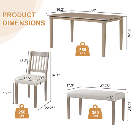 6-Piece Retro Dining Room Set, Classic Kitchen Furniture Set, Wooden Rectangular Table and 4 Chairs with Bench for kitchen & Dining Room, Easy Assembly, Space Saving, (BROWN) - sold by Home Elegance USA