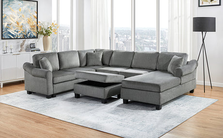 U-shaped Sectional Sofa Chenille Upholstered with Movable Storage Ottoman, Dark Gray, 111.8' - sold by Home Elegance USA