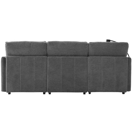 Modern Sectional Sofa Modular Sofa with Movable Ottoman, USB Ports & Phone Holder, Grey Chenille, 85.4' - sold by Home Elegance USA