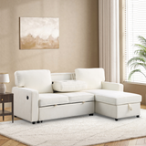 U_STYLE Upholstery Sleeper Sectional Sofa with Storage Space, USB port, 2 cup holders on Back Cushions