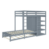 Twin-over-twin Bunk Bed with Wardrobe, Drawers and Shelves, Gray - Home Elegance USA