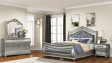 Destiny Traditional Style 4 Pc Queen Bedroom Set With Upholstered Crystal - Tufted bed Made with Wood in Silver