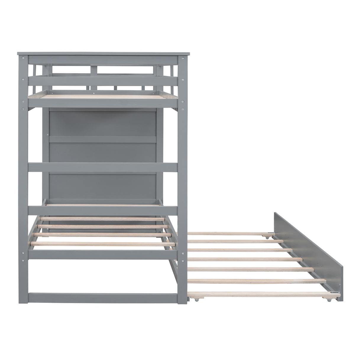 Twin Over Twin Bunk Bed with Trundle and Staircase,Gray(OLD SKU:LT000068AAE) - Home Elegance USA