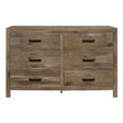 Rustic Style Dresser w 6 Storage Drawers Weathered Pine Finish Wooden Bedroom Furniture