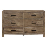 Rustic Style Dresser w 6 Storage Drawers Weathered Pine Finish Wooden Bedroom Furniture