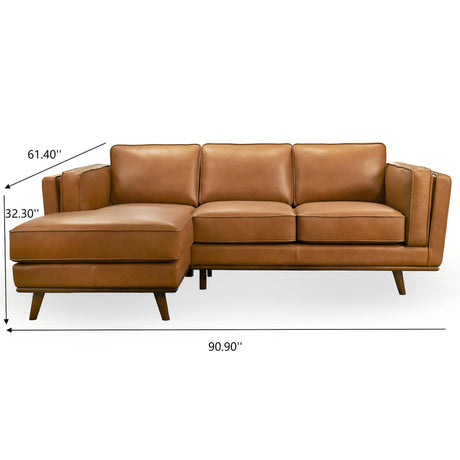 Chase Genuine Leather Sectional Left Facing Sofa Tan Leather 90.90 inches - sold by Home Elegance USA