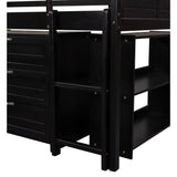 Low Twin Size Loft Bed with Cabinets, Shelves and Slide - Espresso(OLD SKU :LP000503AAP) - Home Elegance USA