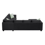 112*87" Sectional Sofa Couches Living Room Sets, 7 Seats Modular Sectional Sofa with Ottoman, L Shape Fabric Sofa Corner Couch Set with 3 Pillows, Black(New of GS008210AAB) | Home Elegance USA