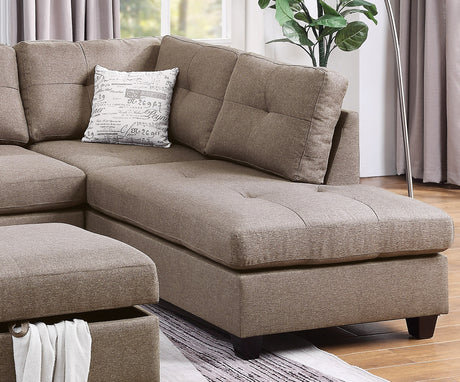 Contemporary 3-pcs Sectional Sofa Mocha Dorris Fabric Cushion Sofa Chaise Ottoman Reversible Couch Pillows - sold by Home Elegance USA