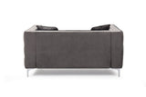 59.4 Inch Wide Grey Velvet Sofa with Jeweled buttons,Square Arm ,2 Pillow | Home Elegance USA