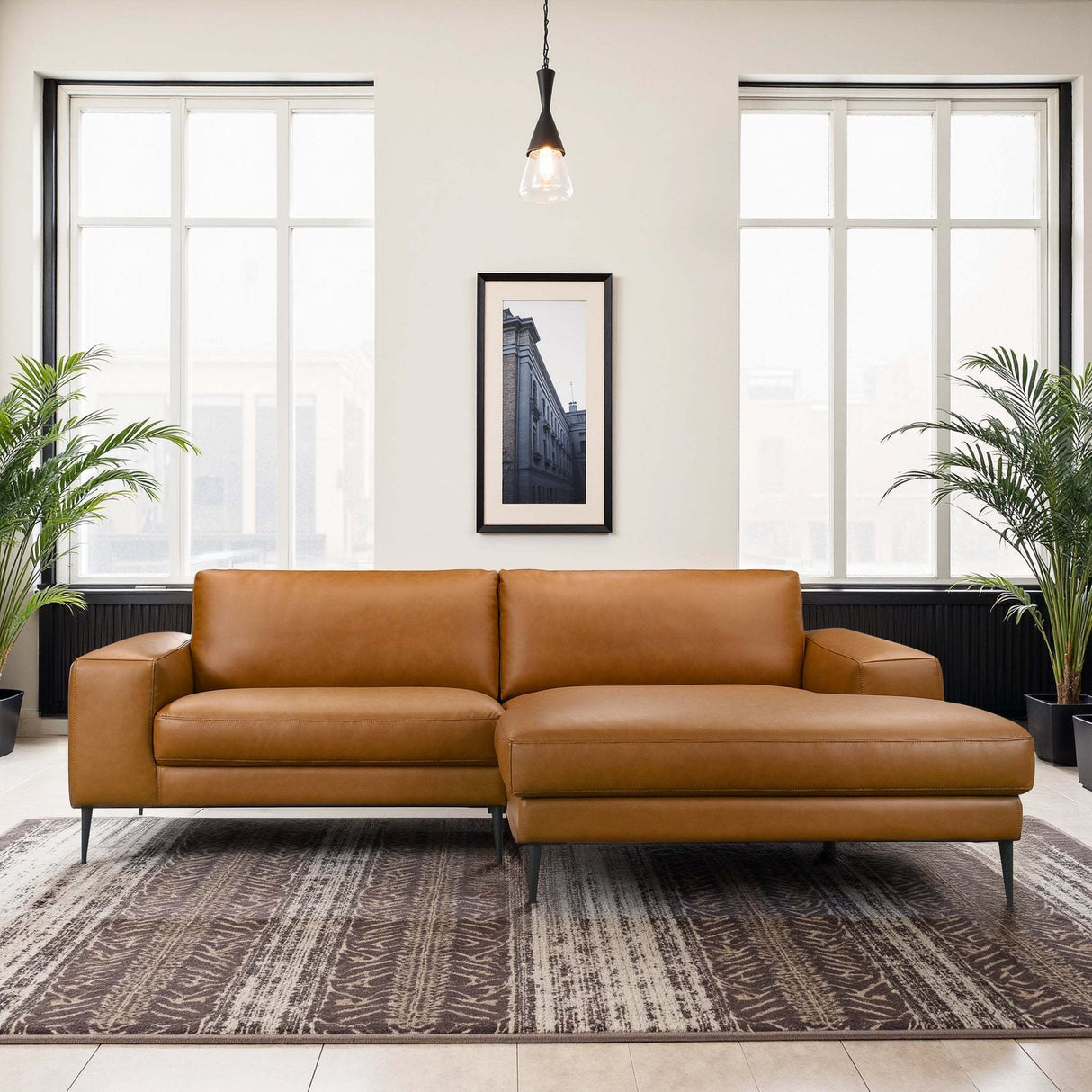 Easley Mid Century Modern Vegan Leather Wide-Arm Sofa