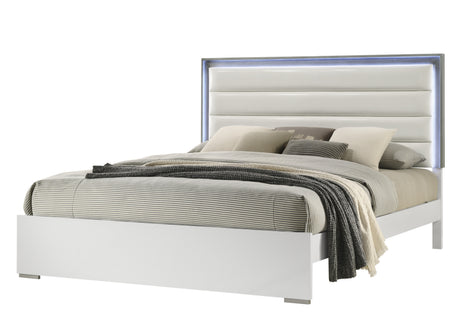 Olivia Contemporary Style 4 Pc Queen Bedroom Set with LED Headboard Made with Wood in White (CA Inventory) - sold by Home Elegance USA