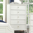 Coastal Transitional Style Chest Antique White Finish English Dovetail Drawers Ball Bearing Glides Round Knobs Drawers Handles Bedroom Furniture
