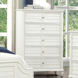Coastal Transitional Style Chest Antique White Finish English Dovetail Drawers Ball Bearing Glides Round Knobs Drawers Handles Bedroom Furniture