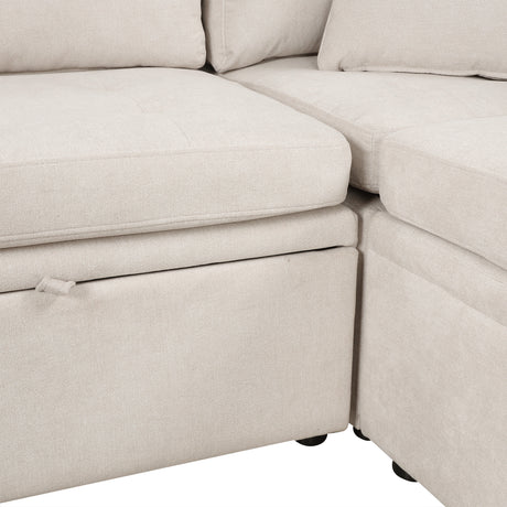 Oversized U-Shaped Sectional Sofa Couch with Pull-out Bed, Beige Chenille, 117.3' - sold by Home Elegance USA