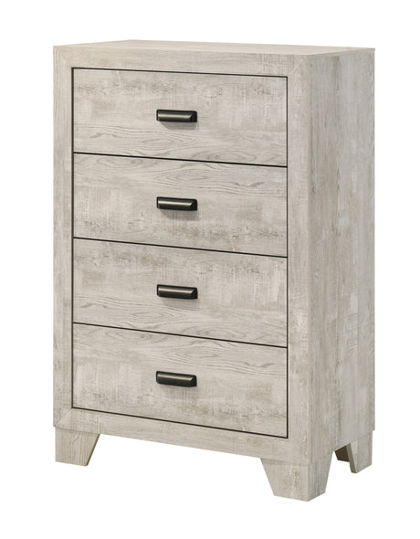 1pc Transitional 4-Drawer Tall Chest Metal Hardware Whitewashed Wood Finish Wooden Bedroom Furniture