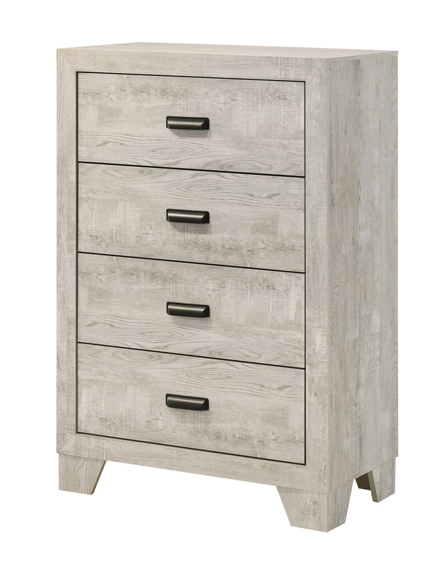 1pc Transitional 4-Drawer Tall Chest Metal Hardware Whitewashed Wood Finish Wooden Bedroom Furniture