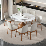 53' Round Sintered Stone Dining Table with Modern Marble Look, Dining Room, Compact Space With Lazy Susan (8 chairs)