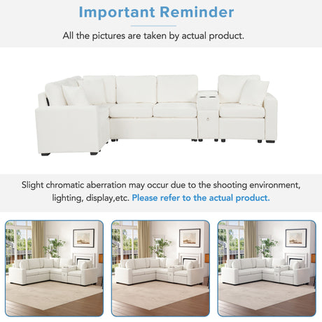 120.5' L-shaped Convertible Sofa Bed Modular Sectional Sofa Reversible Sleeper with Pull-Out Bed, Cup Holders, and Ample Storage Space for Living Room(Old SKU:N719S001940K), White - sold by Home Elegance USA