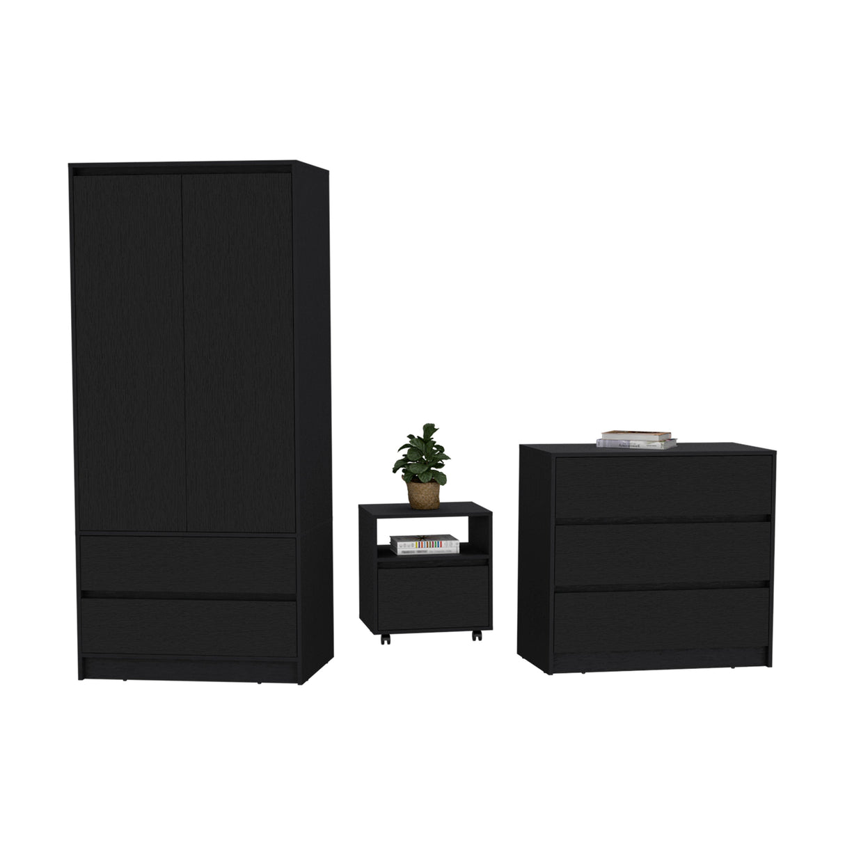 Beloit 3 Piece Bedroom Set, Nightstand + Dresser+ Armoire, Black - sold by Home Elegance USA