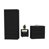 Beloit 3 Piece Bedroom Set, Nightstand + Dresser+ Armoire, Black - sold by Home Elegance USA