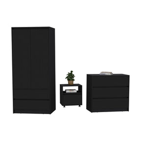 Beloit 3 Piece Bedroom Set, Nightstand + Dresser+ Armoire, Black - sold by Home Elegance USA