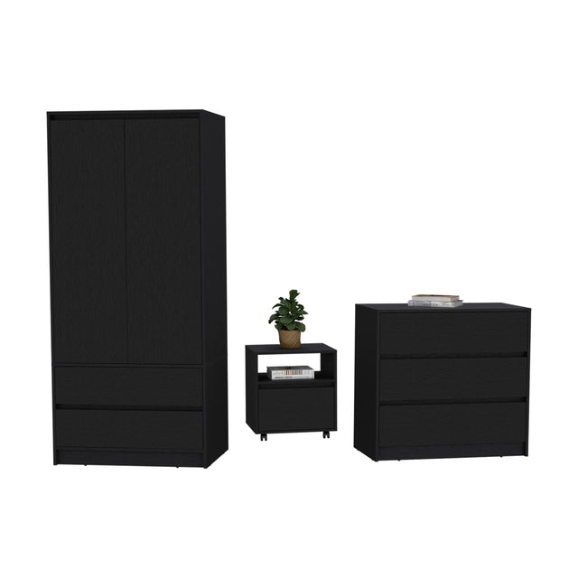 Beloit 3 Piece Bedroom Set, Nightstand + Dresser+ Armoire, Black - sold by Home Elegance USA