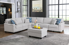 Leo 125' Light Gray Linen 7Pc Modular L-Shape Sectional Sofa and Ottoman - sold by Home Elegance USA
