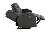 Benz LED & Power Reclining Loveseat Made With Faux Leather in Black | Home Elegance USA