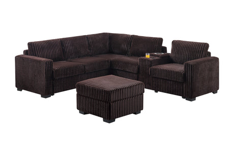 Contemporary Style 4pc L-Shaped Sectional Set USB Cup Holder Cushion Back Loveseat Plastic Legs Cocktail Ottoman Square Arms Coffee Finish Primary Living Room - sold by Home Elegance USA