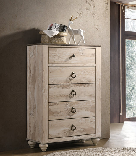 Imerland Contemporary White Wash Finish Bedroom Set, Queen Bed, Dresser, Mirror, Nightstand, Chest - sold by Home Elegance USA