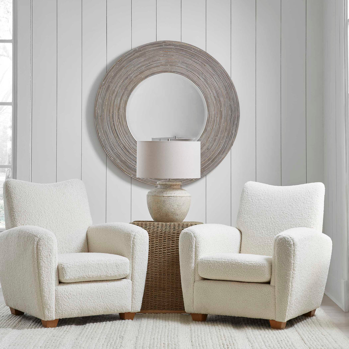 Vortex White Washed Round Mirror - Silver by Uttermost - View 2